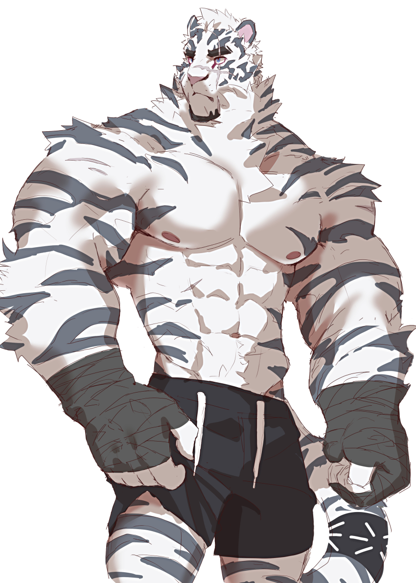 1boy, abs, absurdres, animal_ears, arknights, bad_id, bad_twitter_id, bara