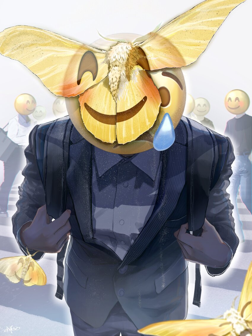 1girl, absurdres, backpack, bag, belt, black_belt, black_suit, black_sweater