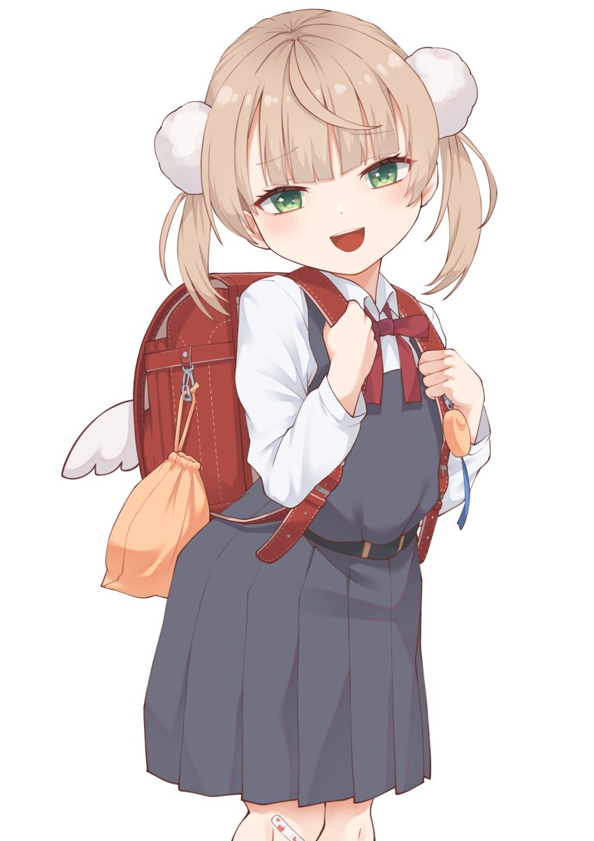 1girl, absurdres, backpack, bag, bandaid, bandaid_on_knee, bandaid_on_leg, blush
