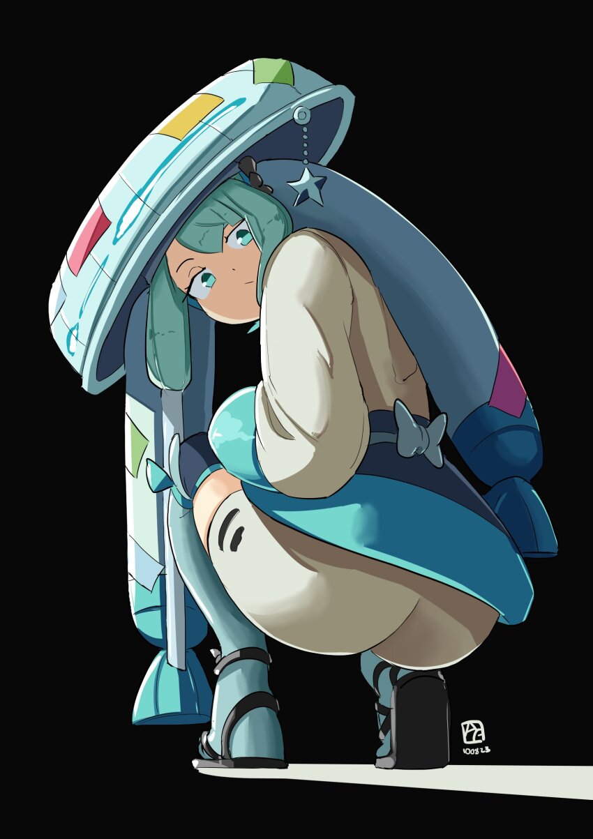 1girl, ass, automatic_giraffe, hatsune_miku, highres, huge_ass, nintendo, pokemon, project_voltage, solo, steel_miku_(project_voltage), twintails, vocaloid