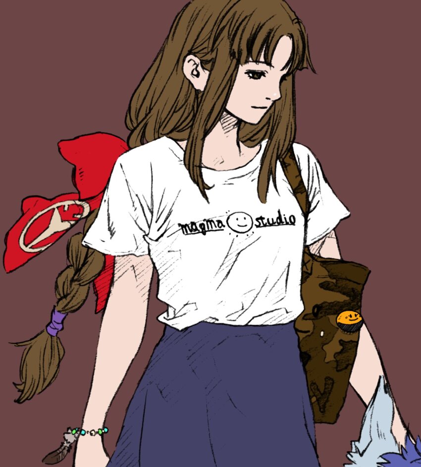 1girl, arc_the_lad, arc_the_lad_ii, bag, bracelet, braid, brown_eyes, brown_hair