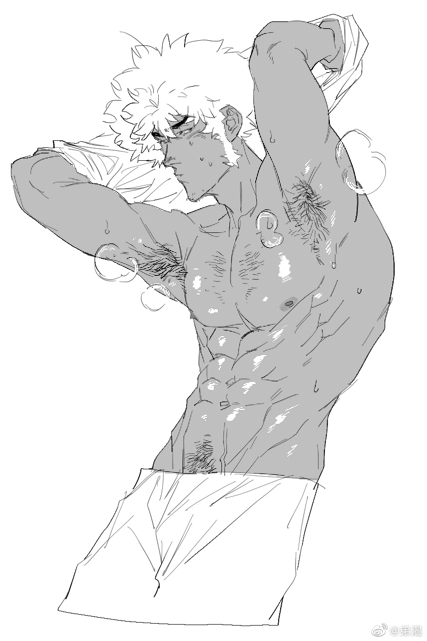 1boy, abs, afro, armpit_hair, armpits, arms_up, bara, bare_pectorals, blush, character_request, check_character, cropped_legs, dark-skinned_male, dark_skin, greyscale, highres, hot, large_pectorals, lifting_own_clothes, long_hair, long_sideburns, looking_at_viewer, male_focus, male_pubic_hair, mature_male, monochrome, navel, nipples, pectorals, poopvirus, pubic_hair, pubic_hair_peek, raven_(tales), sideburns, smell, solo, sparse_arm_hair, sparse_chest_hair, sparse_stubble, steaming_body, stomach, sweat, tales_of_(series), tales_of_vesperia, toned, toned_male, undressing