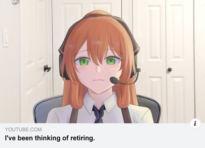 brown_hair, door, english_text, fake_screenshot, girls'_frontline, green_eyes, hair_between_eyes, hair_rings