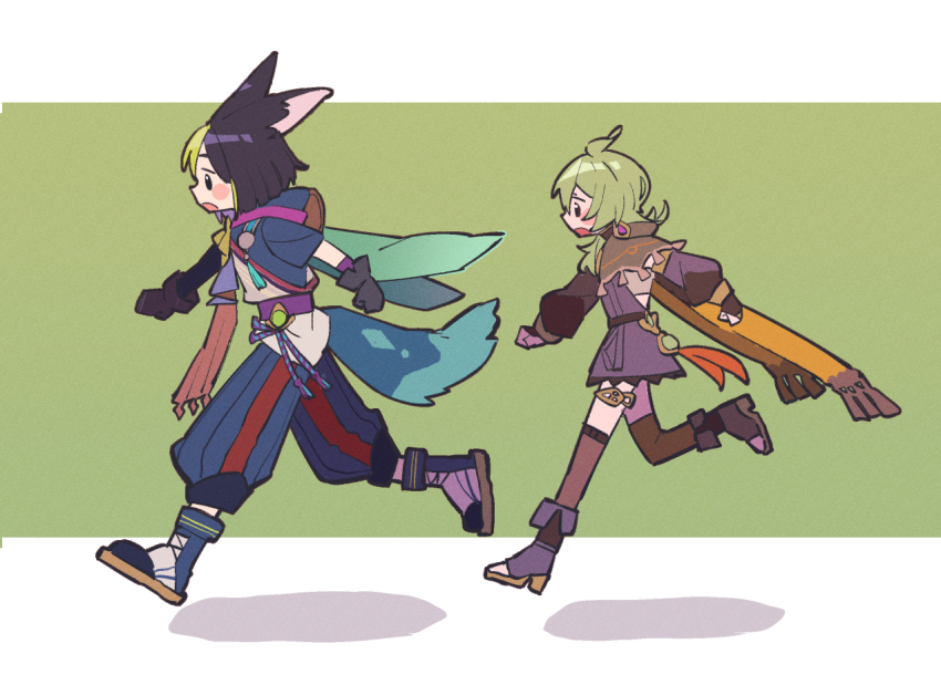 1boy, 1girl, ahoge, animal_ears, black_dress, black_footwear, black_gloves, black_pants