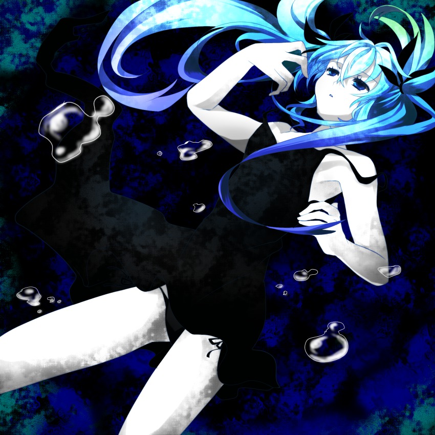 bad_id, bad_pixiv_id, blue_eyes, blue_hair, dress, hatsune_miku, highres, kallen_712, long_hair, pale_skin, shinkai_shoujo_(vocaloid), solo, twintails, underwater, vocaloid