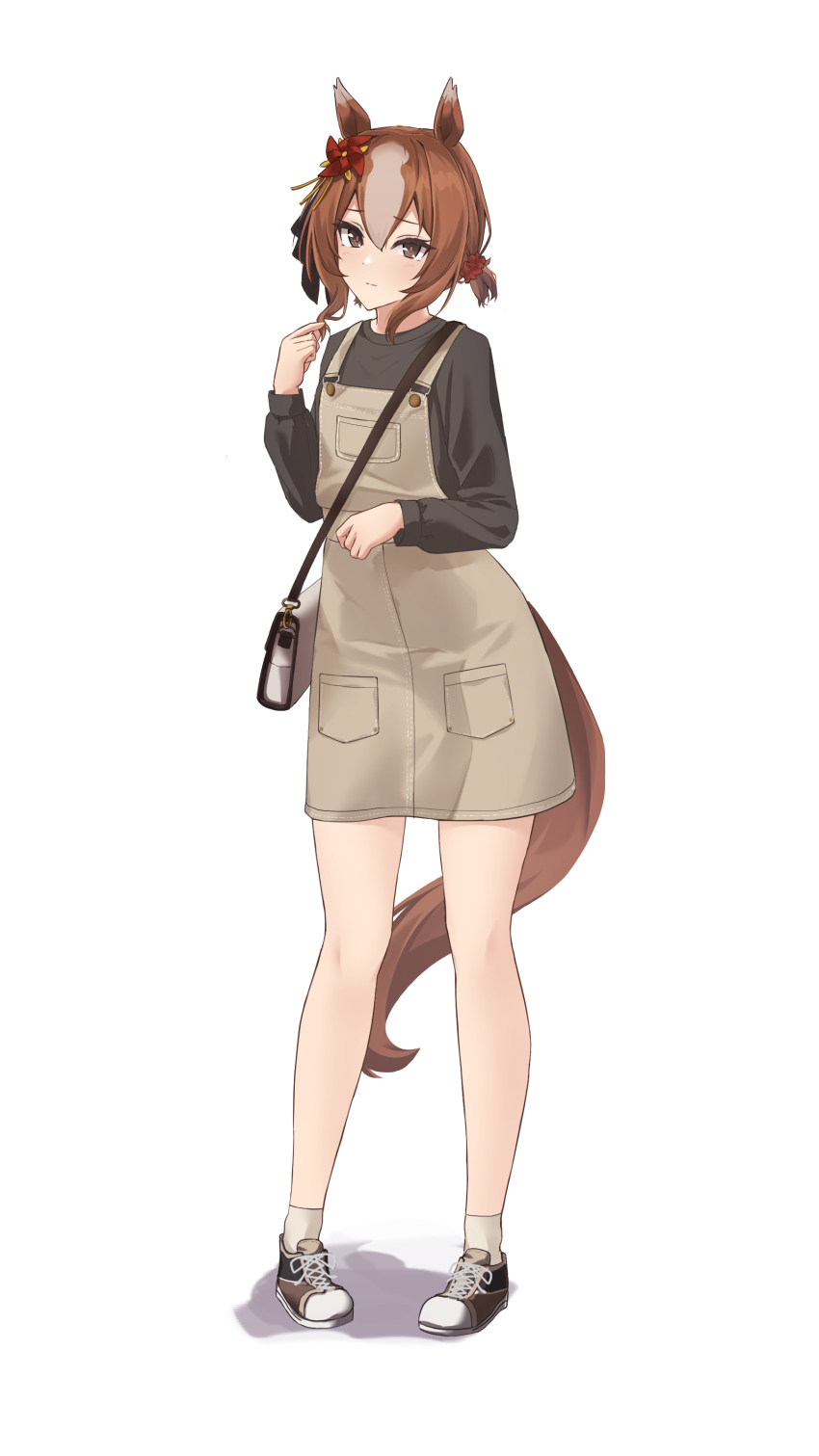 1girl, absurdres, alternate_costume, alternate_hairstyle, animal_ears, ashiminoe, bag, black_shirt