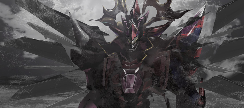 1boy, absurdres, armor, asaki_(asaki_vision), cloud, cloudy_sky, duel_monster, fake_horns