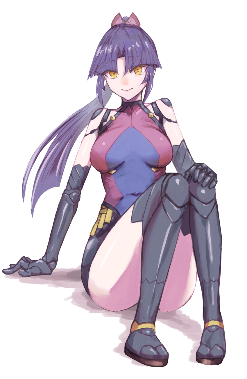 1girl, absurdres, black_hair, breasts, covered_navel, fate/grand_order, fate_(series), hand_on_own_knee