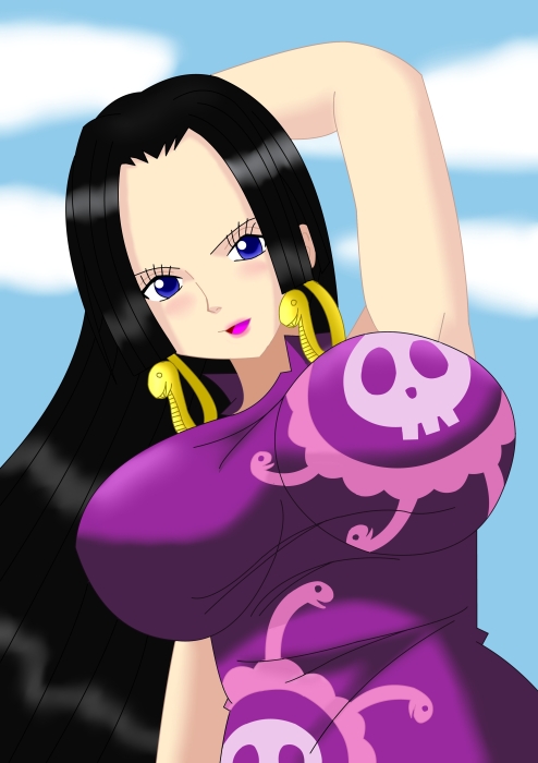 1girl, amazon_warrior, boa_hancock, breasts, dress, earrings, female_focus, hiromon