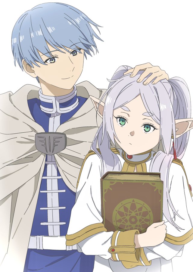 1boy, 1girl, anime_coloring, blue_eyes, blue_hair, book, cape, capelet
