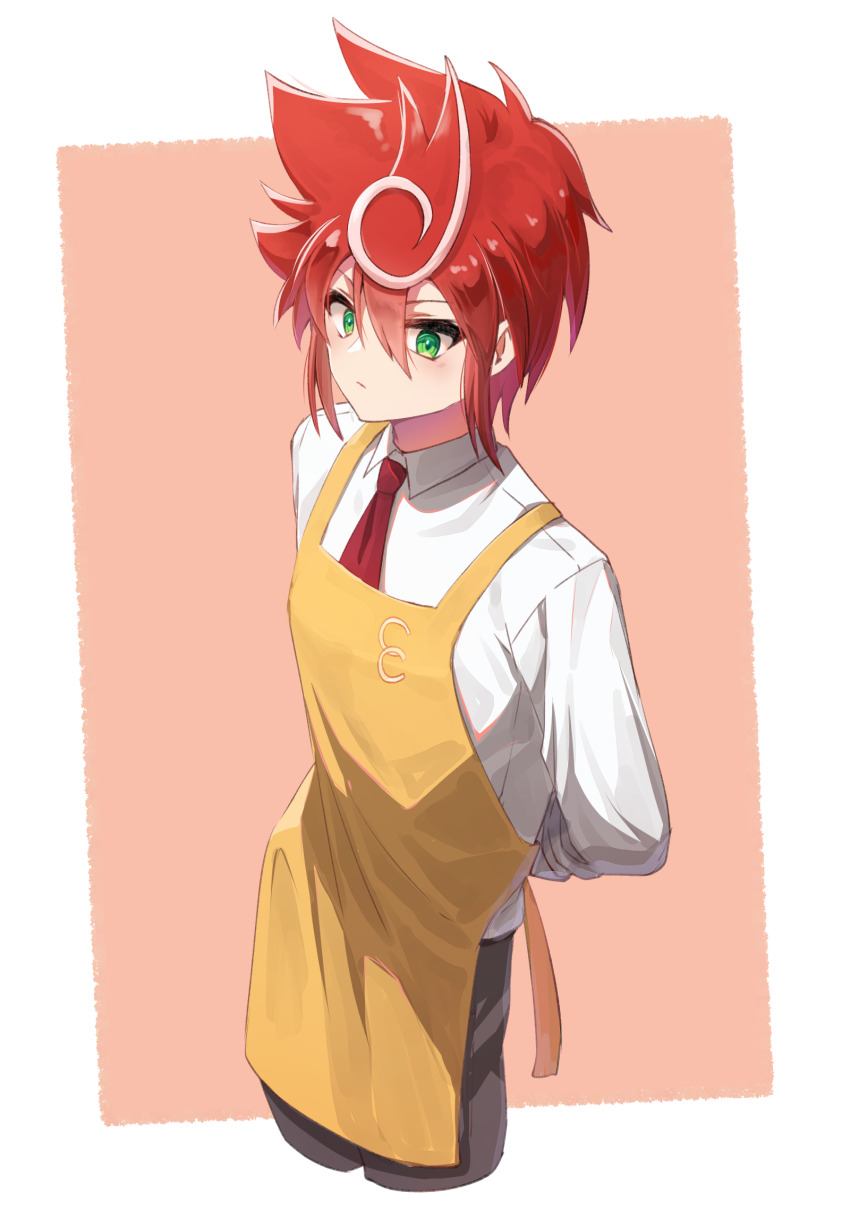 1boy, apron, arms_behind_back, cardfight!!_vanguard, cardfight!!_vanguard_g, green_eyes, hair_between_eyes, highres
