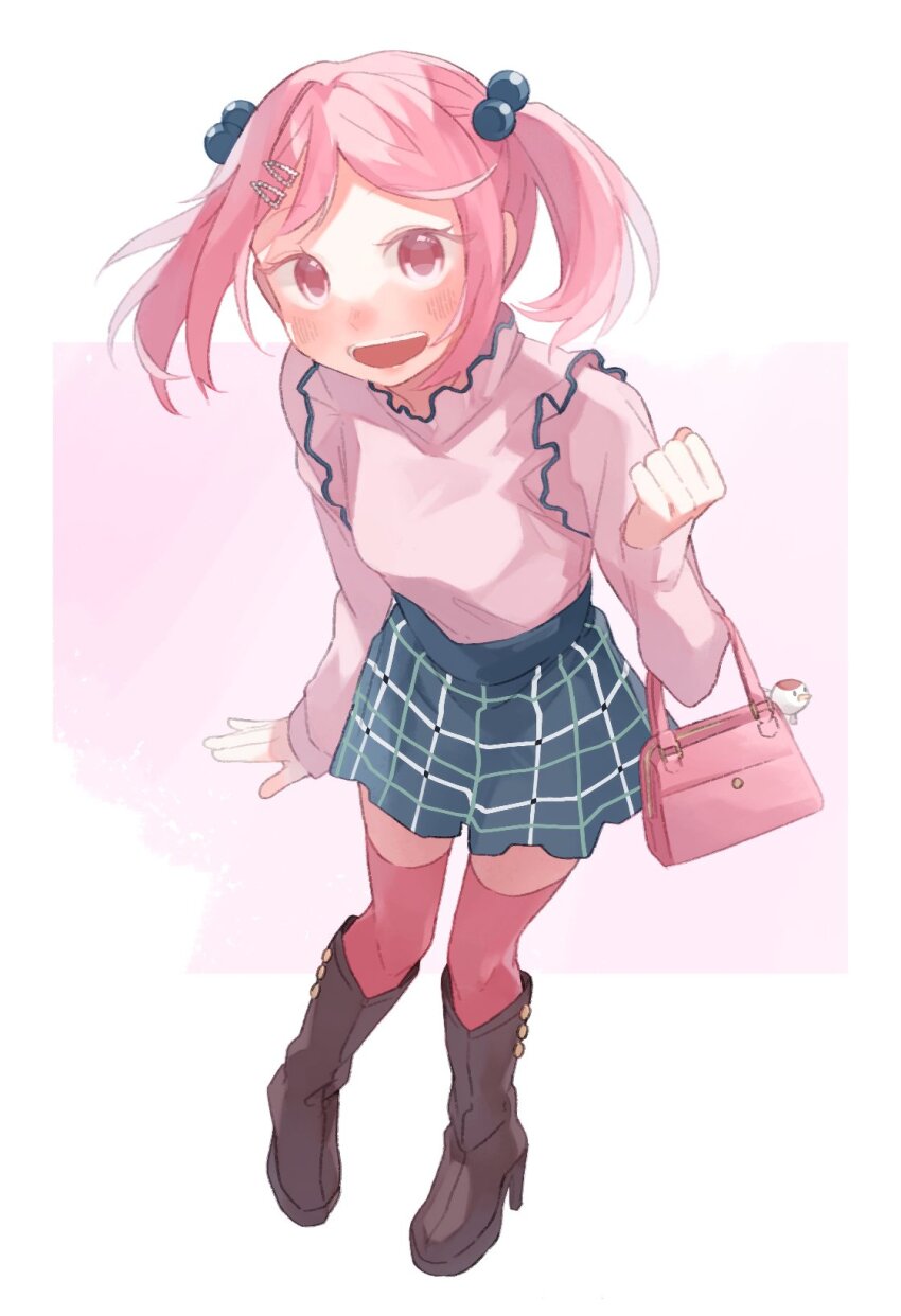 1girl, bag, boots, brown_boots, elbow_carry, frilled_skirt, frills, full_body
