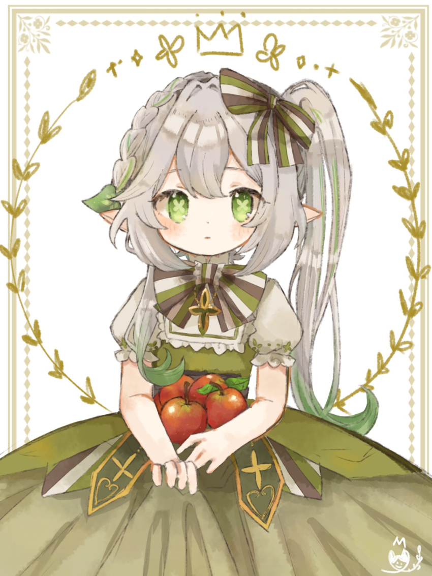 1girl, apple, bow, bowtie, dress, food, fruit, genshin_impact