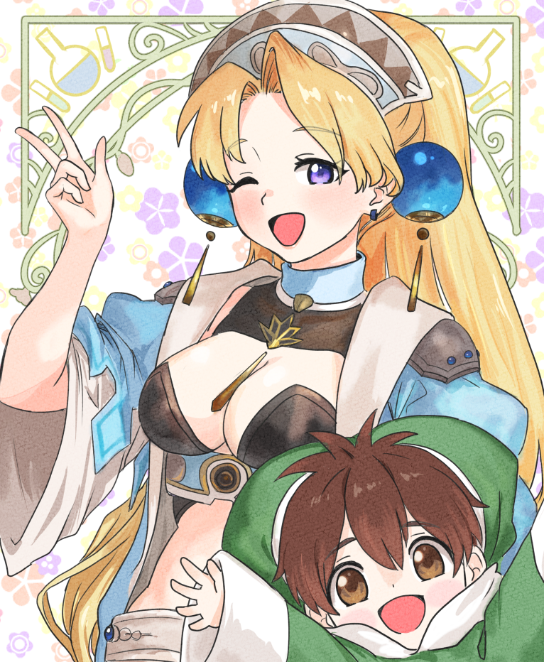 1boy, 1girl, artist_request, atelier_(series), atelier_marie, blonde_hair, breasts, brown_eyes