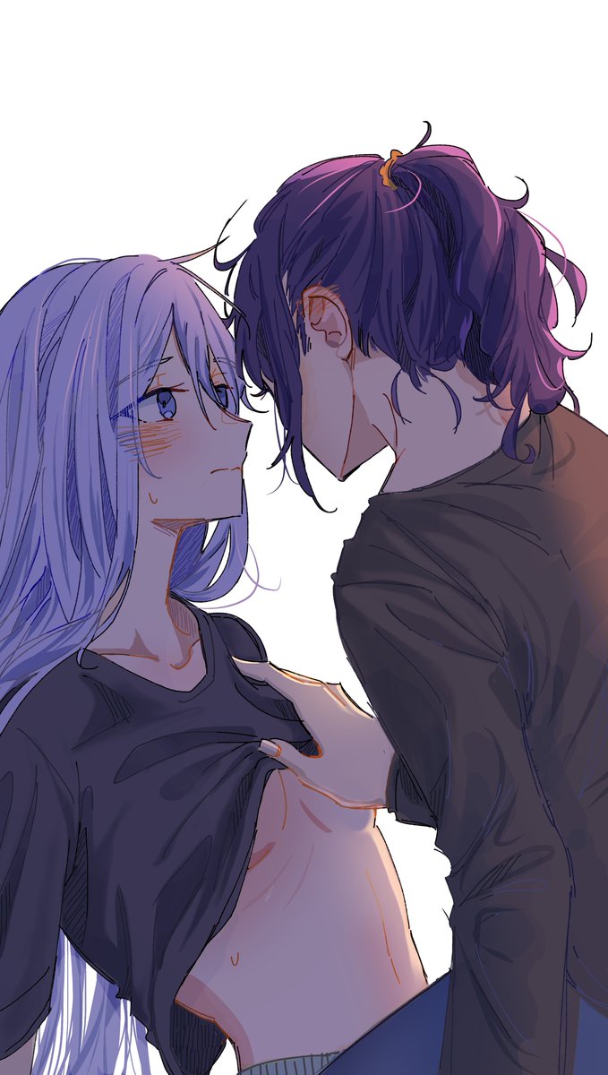 2girls, asahina_mafuyu, blue_eyes, blue_hair, bluish_gray_cat, blush, breasts, closed_mouth