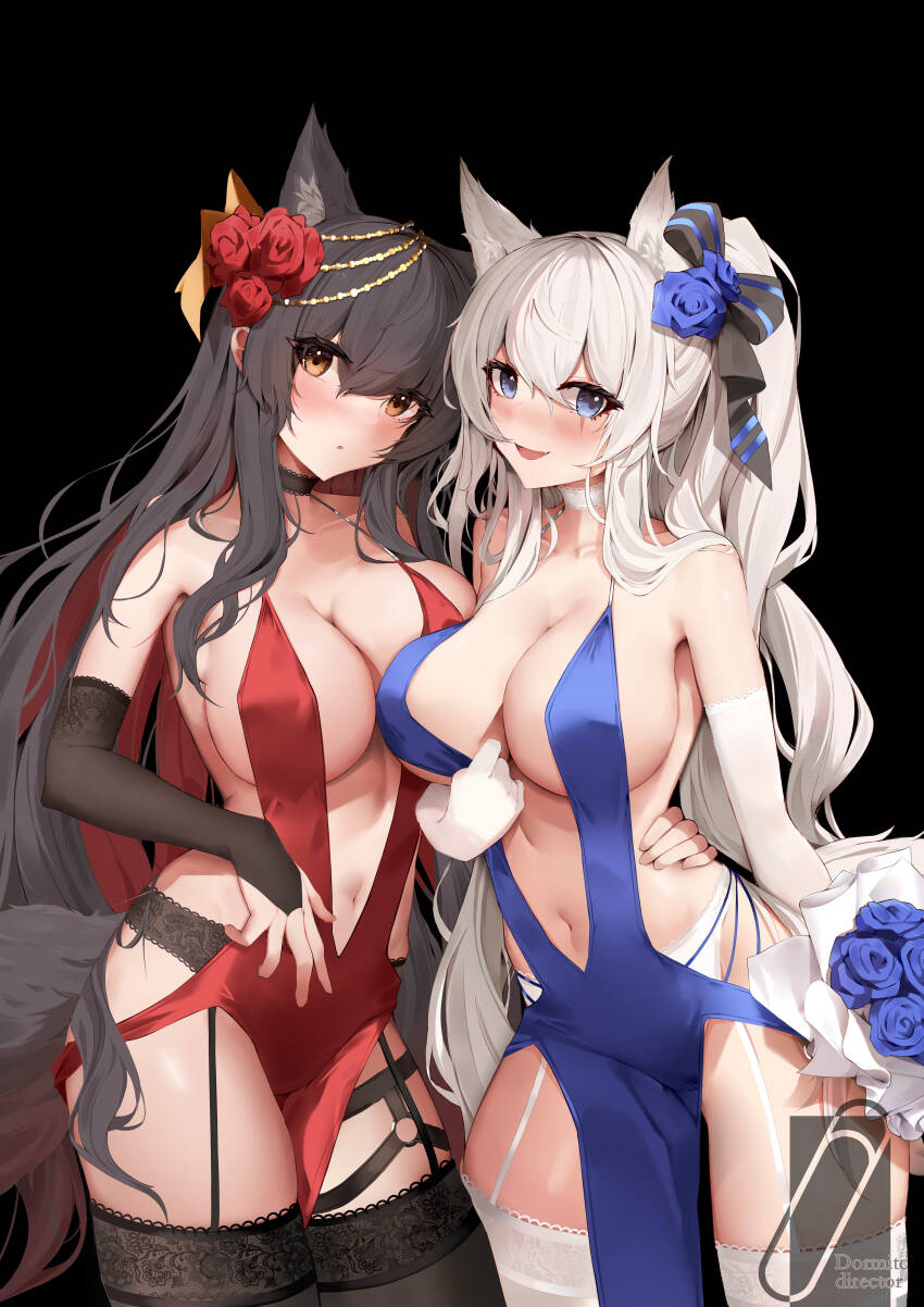 2girls, :d, absurdres, alternate_hairstyle, animal_ear_fluff, animal_ears, arknights, bare_shoulders
