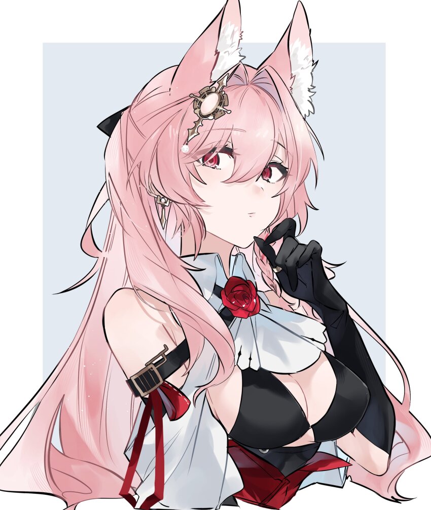 1girl, animal_ear_fluff, animal_ears, arknights, ascot, bikini, black_bikini, black_gloves