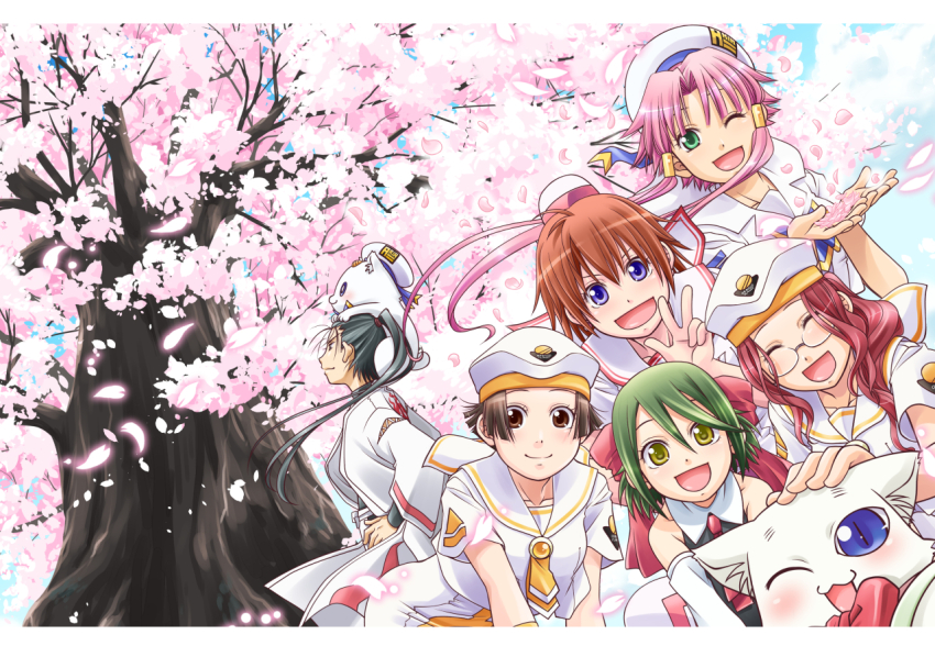 1boy, 5girls, :d, aino_ai, all_fours, aria_(manga), aria_pokoteng, atora_monteverdi