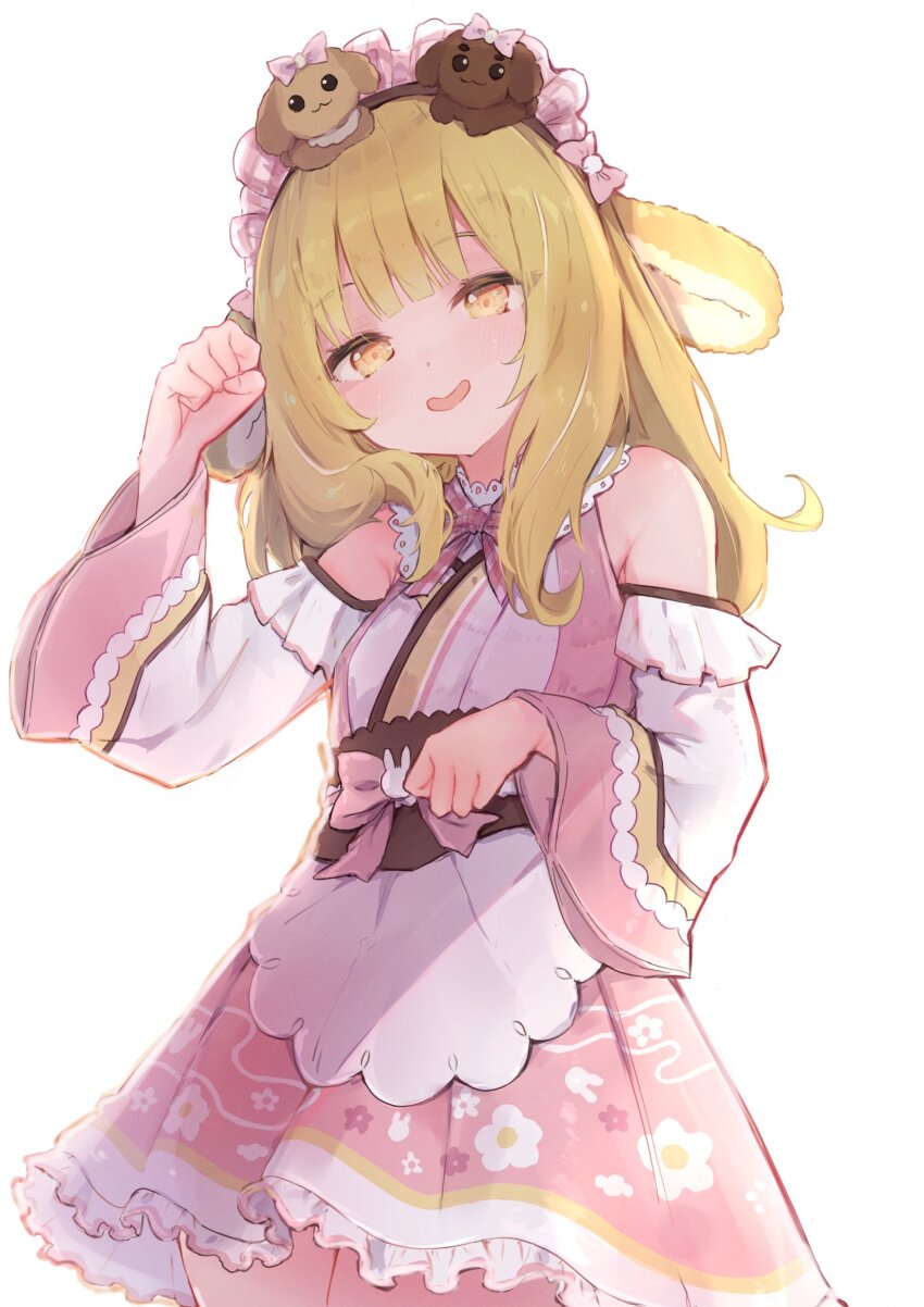 1girl, animal_ears, bare_shoulders, blonde_hair, blunt_bangs, blush, bow, bowtie