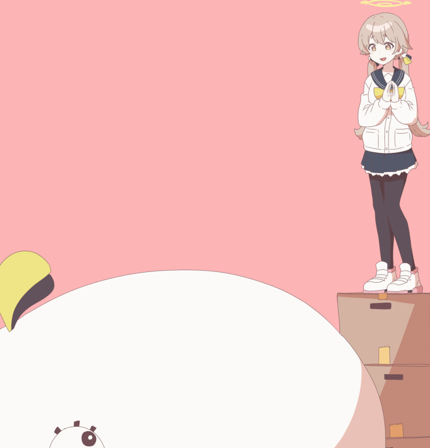 1girl, animated, animated_gif, black_pantyhose, black_sailor_collar, blue_archive, blue_skirt, box