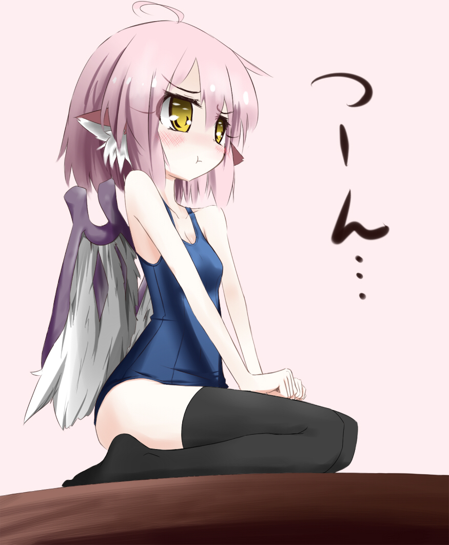 1girl, ahoge, animal_ears, bad_id, bad_pixiv_id, bare_shoulders, black_thighhighs, blush