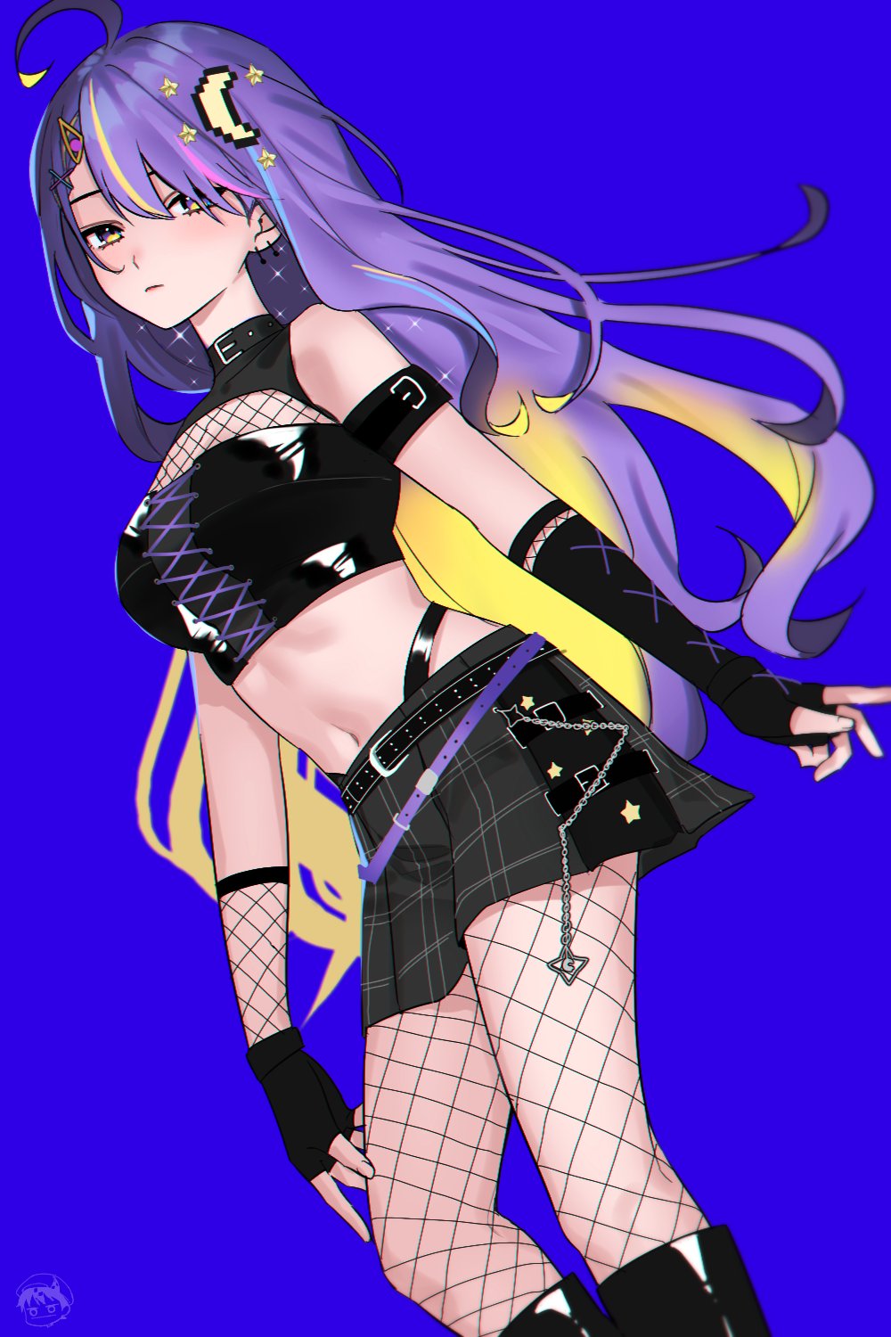 1girl, ahoge, arm_strap, artist_logo, asymmetrical_gloves, belt, black_belt, black_boots