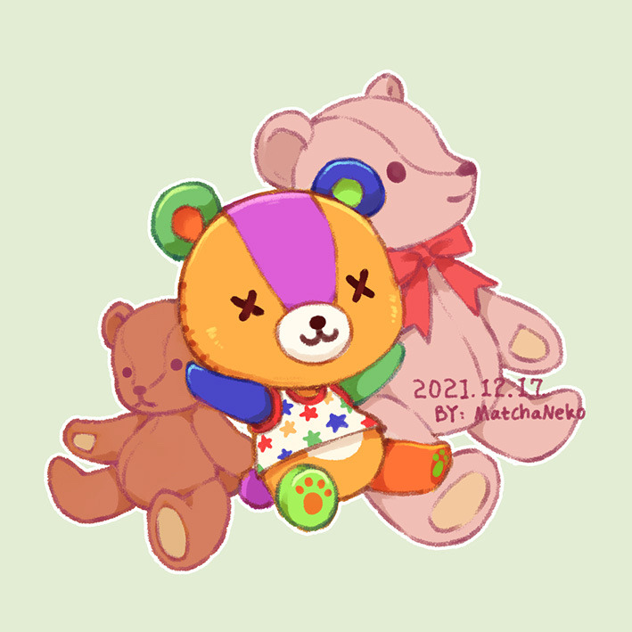 1boy, :3, animal_crossing, arms_up, artist_name, bear_boy, bow, bowtie