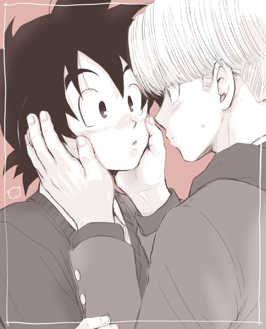 2boys, ayata-haikyu, bishounen, black_hair, blush, commentary_request, dragon_ball, dragon_ball_super