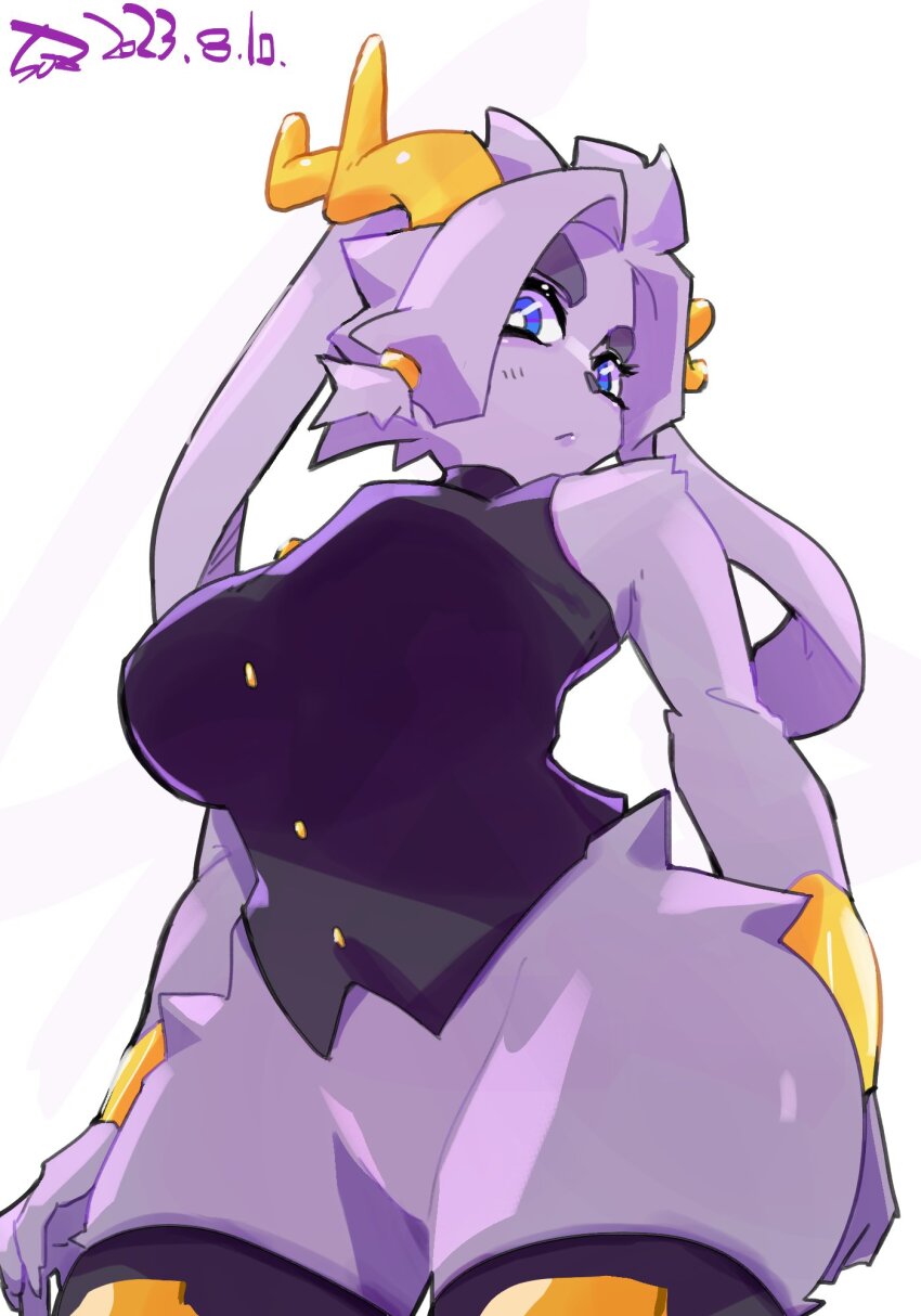 1girl, animal_ears, animal_nose, black_shirt, blue_eyes, bottomless, bracelet, breasts