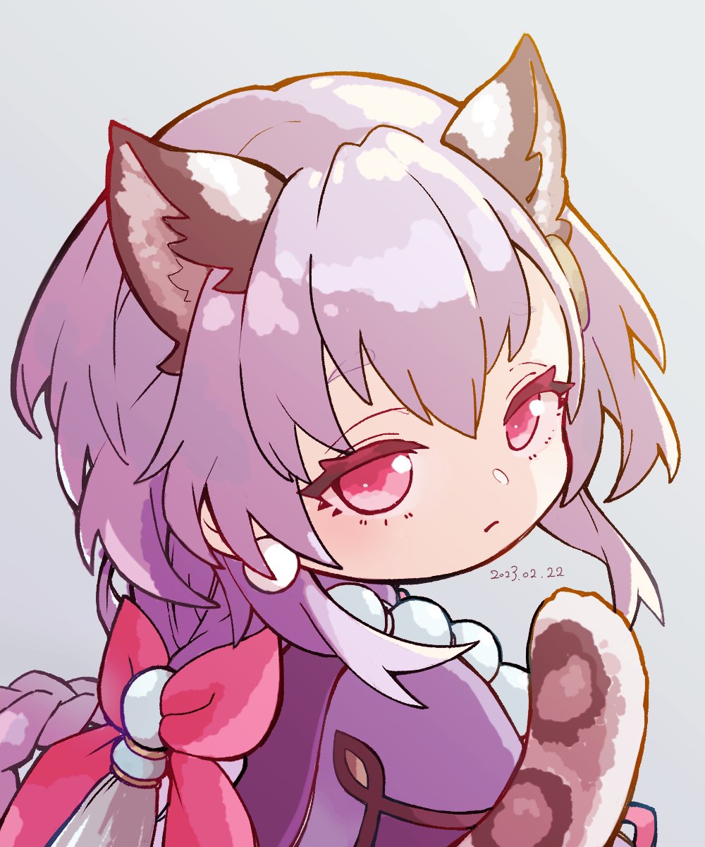 1girl, animal_ears, bead_necklace, beads, braid, braided_ponytail, coin_hair_ornament, dated