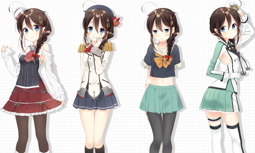 1girl, ahoge, akitsushima_(kancolle), akitsushima_(kancolle)_(cosplay), beret, black_headwear, black_pantyhose, black_socks