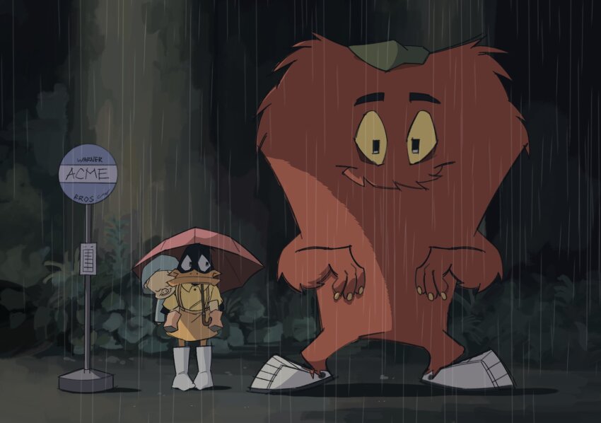 3boys, animal, bird, commentary, cosplay, daffy_duck, duck, english_commentary