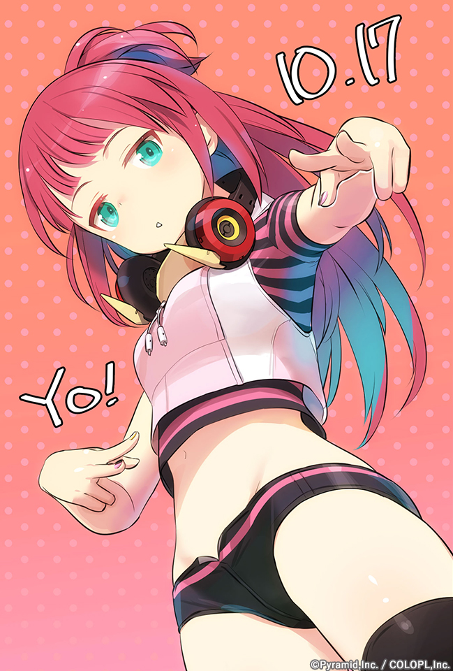 1girl, alice_gear_aegis, aqua_eyes, birthday, breasts, commentary_request, cowboy_shot, crop_top
