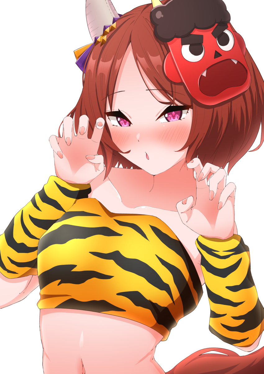 1girl, :o, absurdres, animal_ears, blush, bob_cut, brown_hair, claw_pose