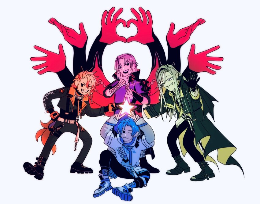 2w46713, 4boys, axel_syrios, blonde_hair, blue_eyes, blue_hair, braid, earrings