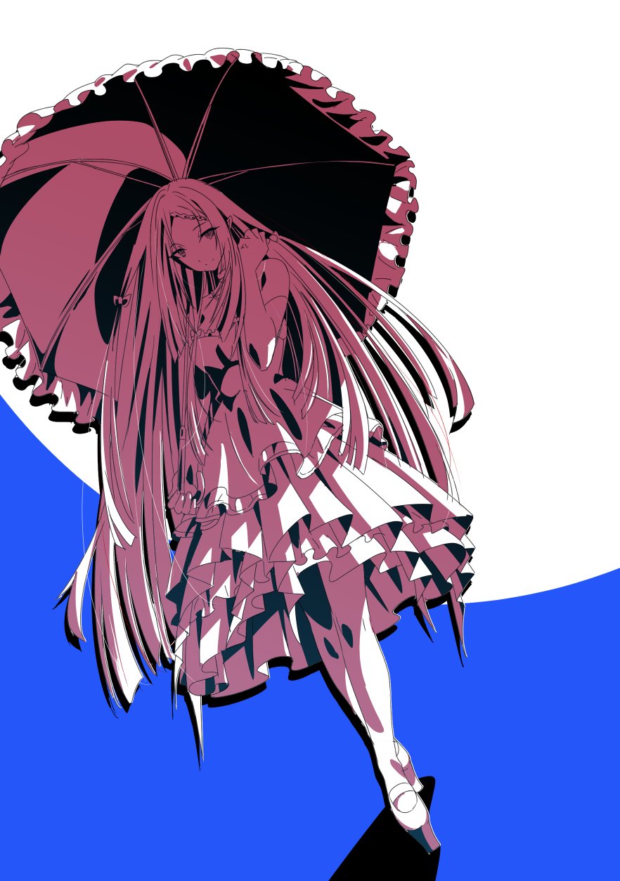 1girl, braid, braided_bangs, closed_mouth, dress, dutch_angle, elisabeth_(kagejitsu), frilled_dress