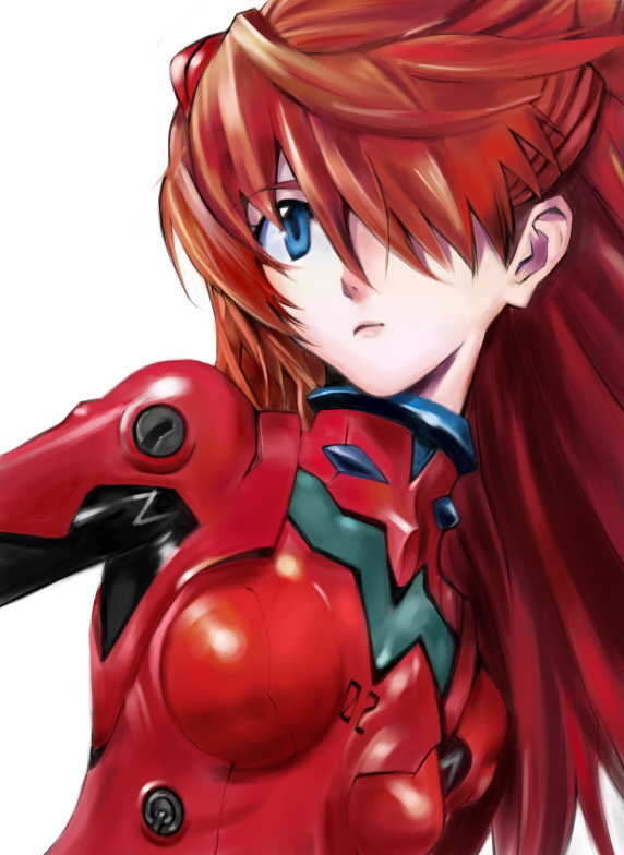 1girl, blue_eyes, bodysuit, female_focus, mecha_pilot_suit, neon_genesis_evangelion, plugsuit_(evangelion), red_hair, simple_background, skin_tight, solo, souryuu_asuka_langley, xyl