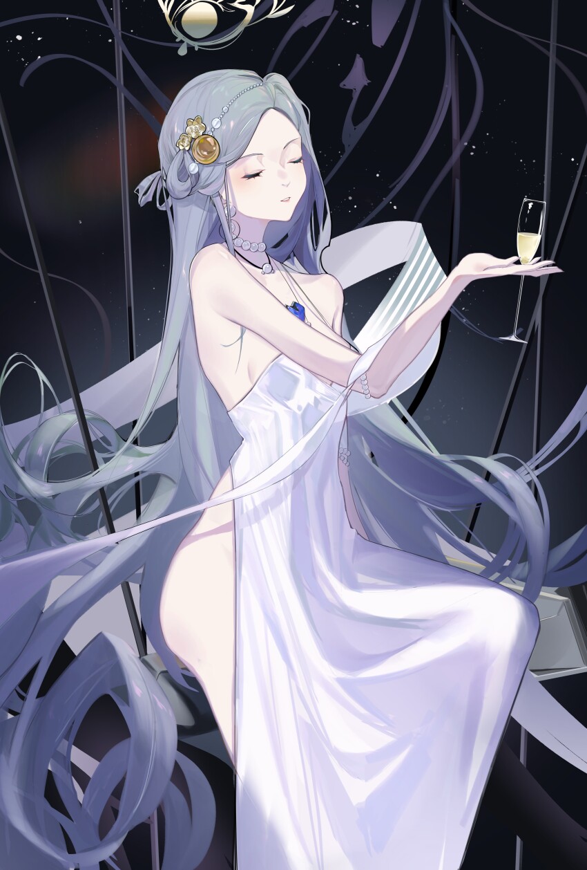 1girl, absurdres, azur_lane, blue_hair, breasts, brooch, champagne_(adulation_eternal)_(azur_lane), champagne_(azur_lane)