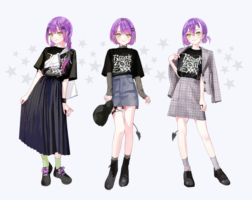 1girl, absurdres, alternate_costume, alternate_hair_length, alternate_hairstyle, black_footwear, black_shirt, braid
