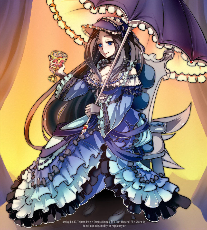 1girl, absurdres, alternate_costume, artist_name, black_bow, black_hair, blue_dress, blue_eyes