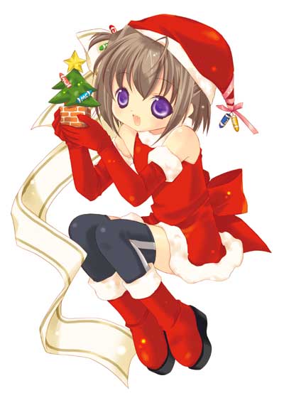 00s, 1girl, binzume_yousei, boots, christmas, elbow_gloves, female_focus, gloves