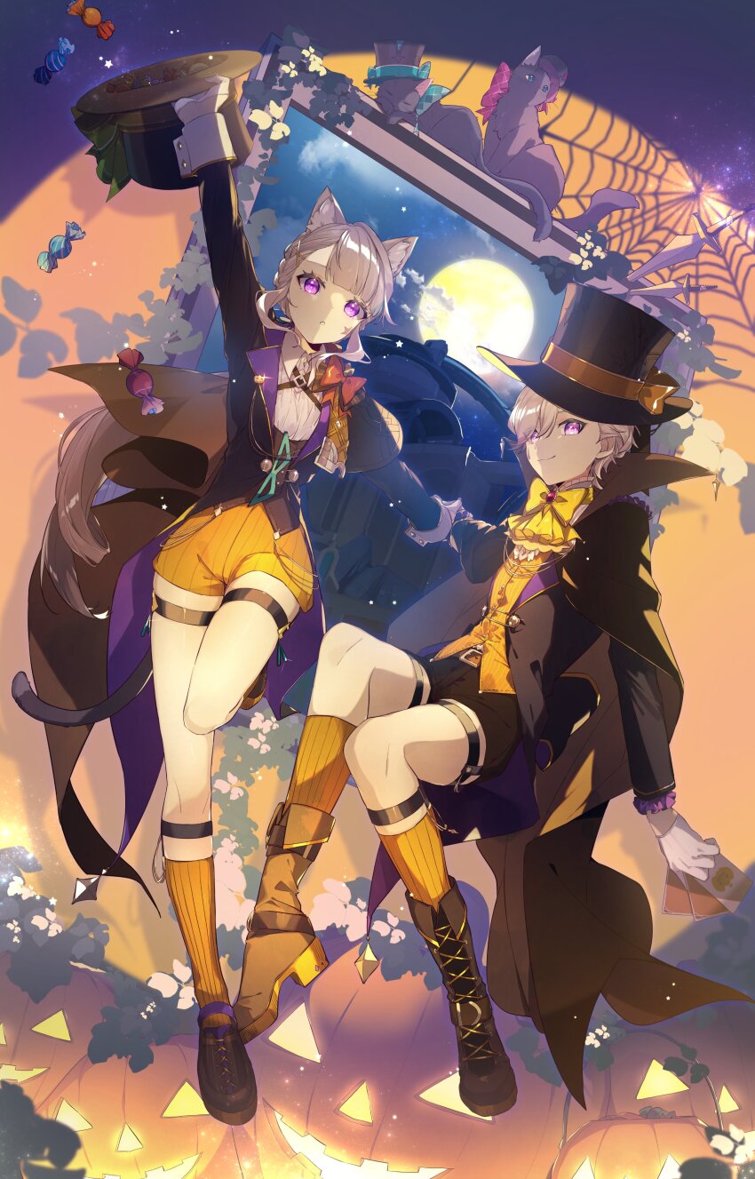 1boy, 1girl, absurdres, aiwo_o_lite, alternate_costume, animal_ear_fluff, animal_ears, belt