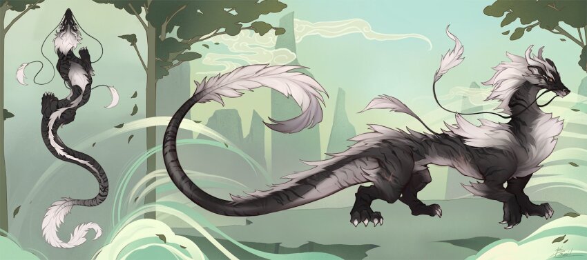 birmit, claws, commentary, dragon, dragon_horns, dragon_tail, eastern_dragon_horns, eastern_dragon_tail