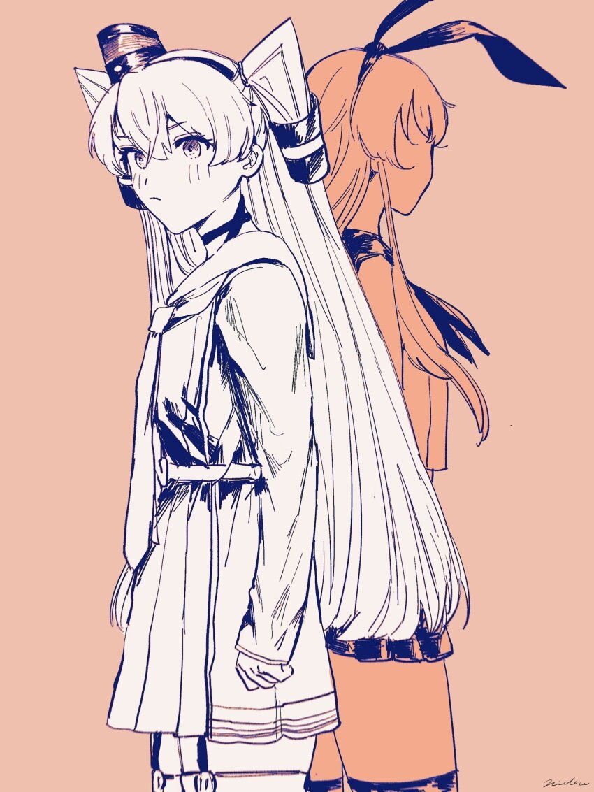 2girls, amatsukaze_(kancolle), amatsukaze_kai_ni_(kancolle), choker, closed_mouth, dress, garter_straps, hair_between_eyes
