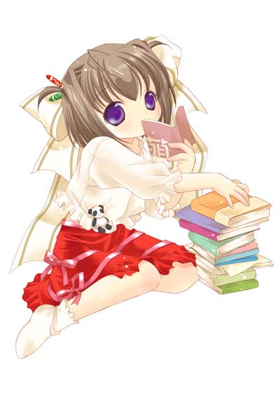 00s, 1girl, binzume_yousei, book, crayon, female_focus, purple_eyes, socks