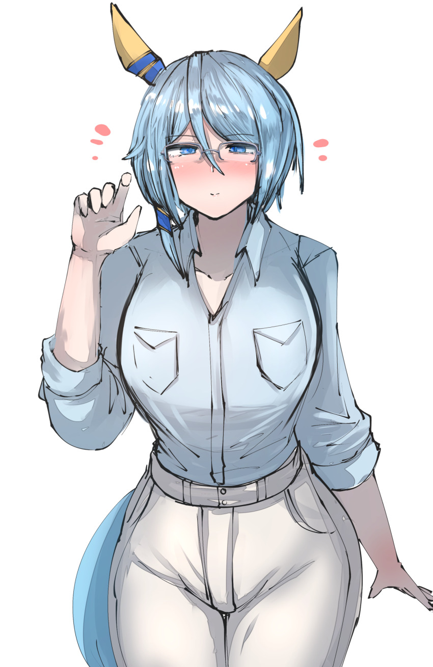 1girl, animal_ears, blue_eyes, blue_hair, blush, breasts, closed_mouth, collarbone