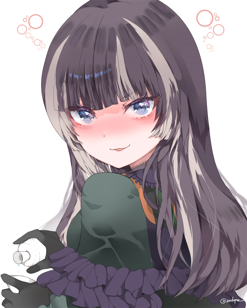 1girl, 2ndope, absurdres, black_choker, black_dress, black_gloves, black_hair, blue_eyes