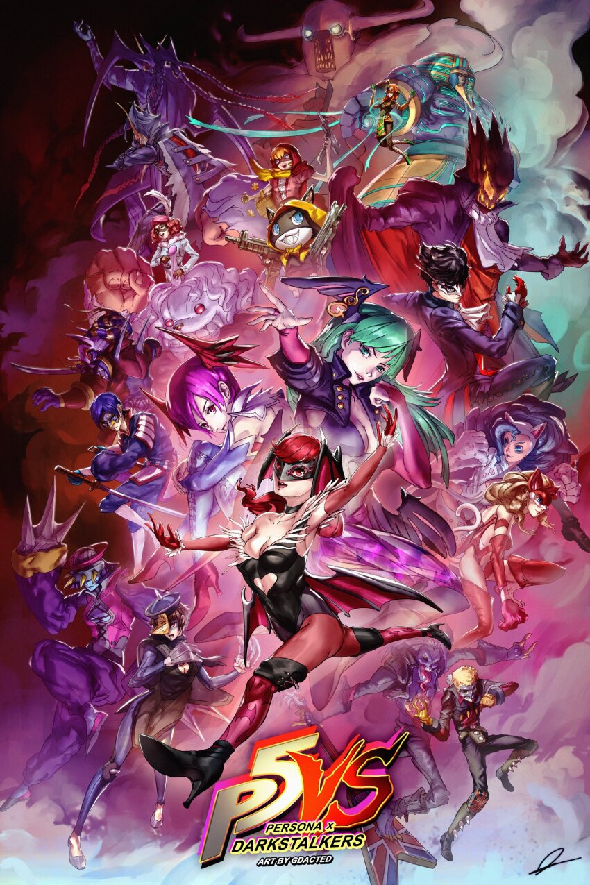 6+boys, 6+girls, absurdres, akechi_gorou, amamiya_ren, anakaris, animal_ears, animal_print