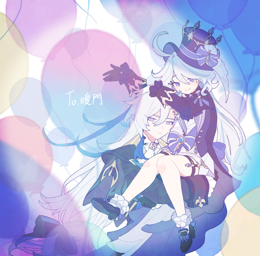 1boy, 1girl, absurdres, ahoge, black_coat, black_gloves, blue_bow, blue_eyes