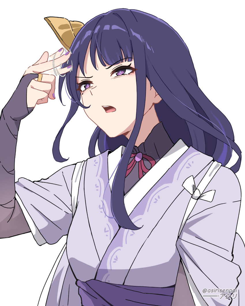 1girl, absurdres, adapted_costume, asiri_senpai, bridal_gauntlets, commentary, cuckoo_gesture, genshin_impact